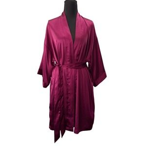 Victoria's Secret Satin Kimono Robe Womens XS/S Magenta Purple Tie Waist Silky